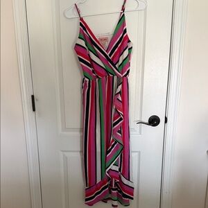 Mia Chica Pink Multi-Stripe Midi Wrap Dress